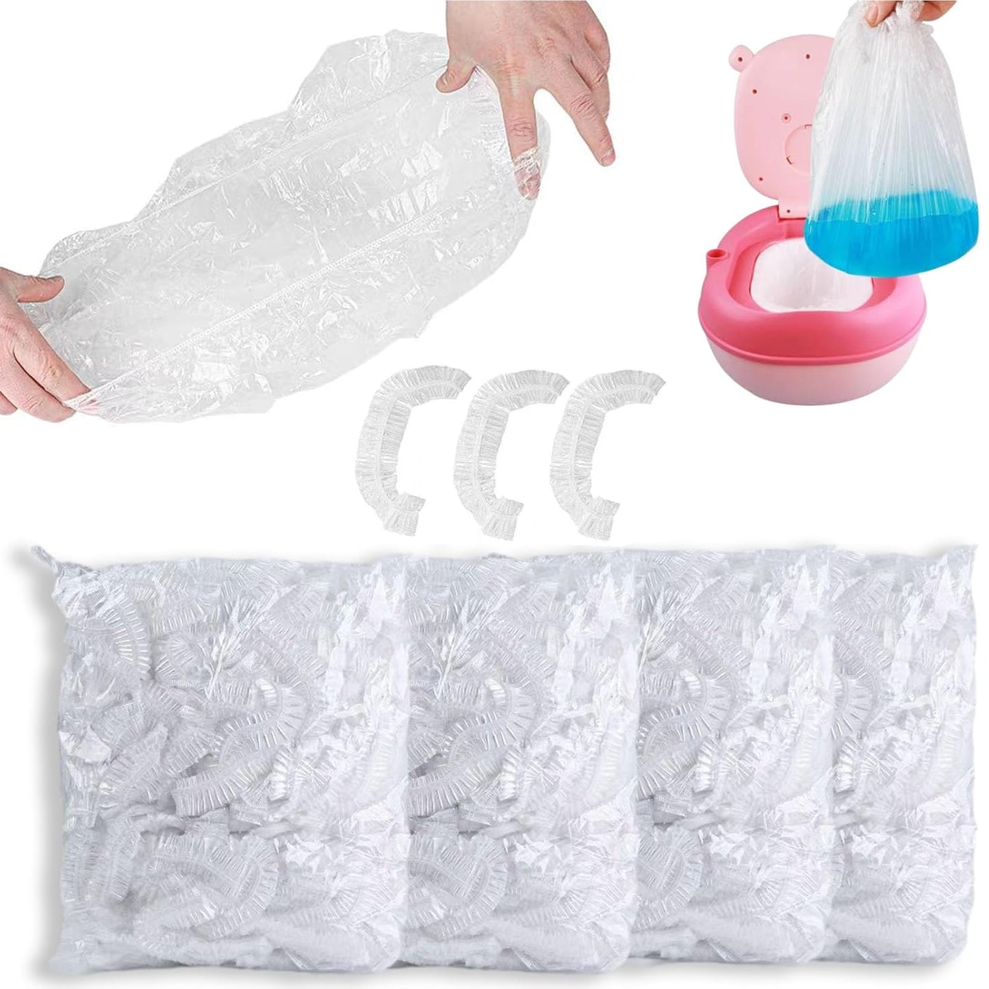 Potty Chair Liners with Elastic, Portable Potty Training Bags, Potty Refill Liners Disposable for Toddlers Kids and Baby,Toilet Seat Cover,17x8Inches,Clear 400pieces