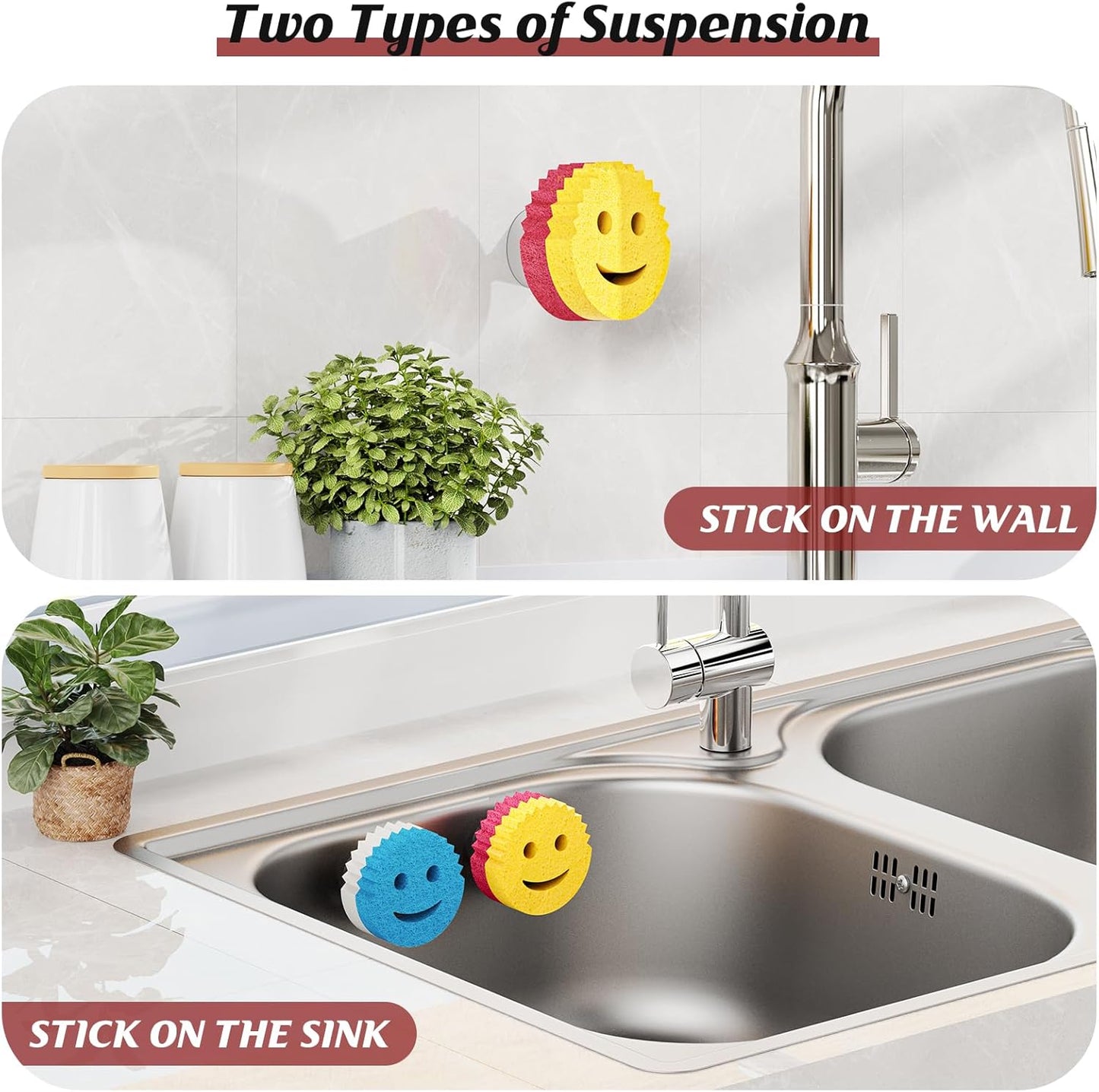 Sponge Holder for Kitchen Sink,Sink Caddy Organizer with Suction Cup Installation for Kitchen/Bathroom, Self Draining,Sponge Caddy for Holding Smiley Sponges-Silver
