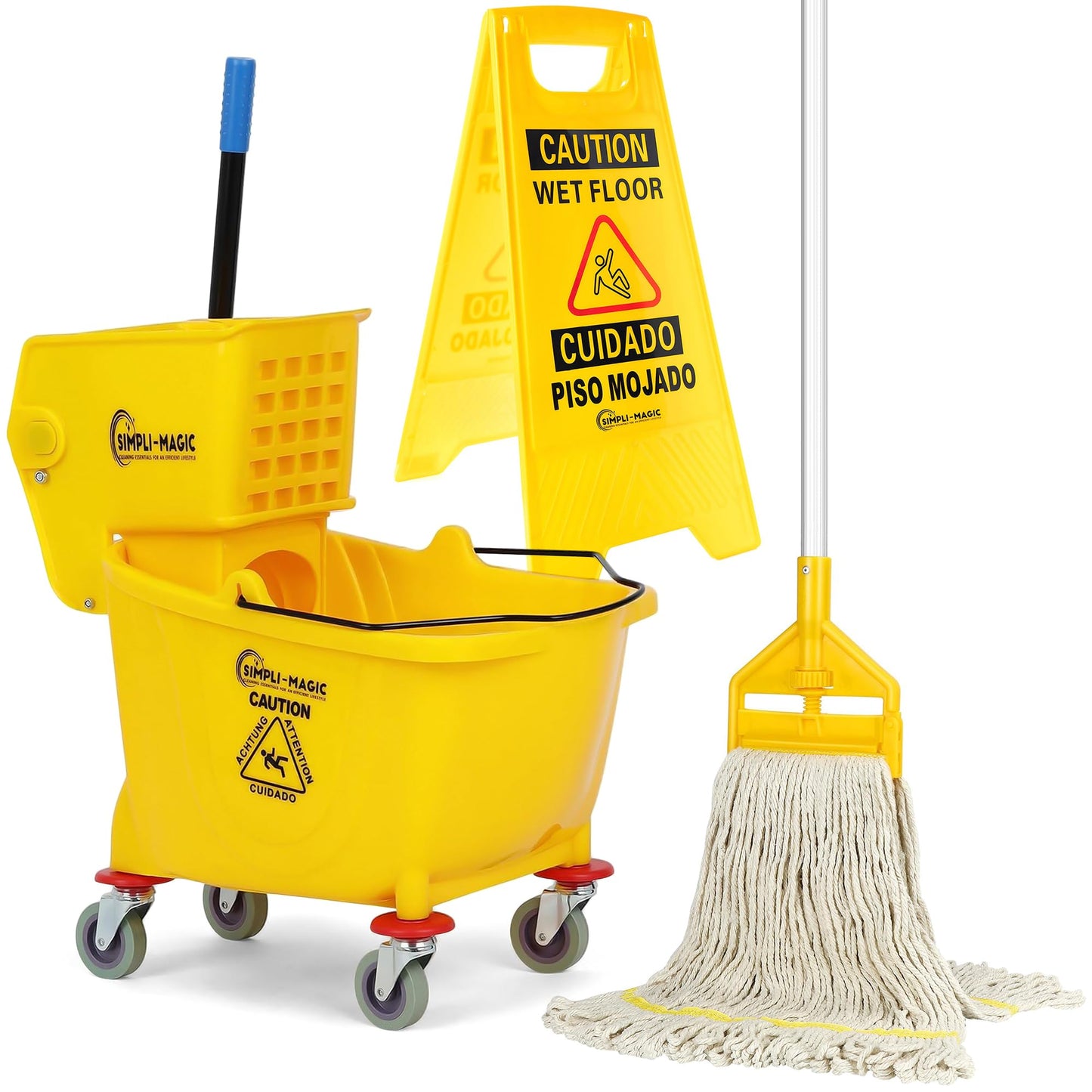 Simpli-Magic Side Press Wringer Combo Commercial Mop Bucket on Wheels, 35 Quart,Yellow, Including