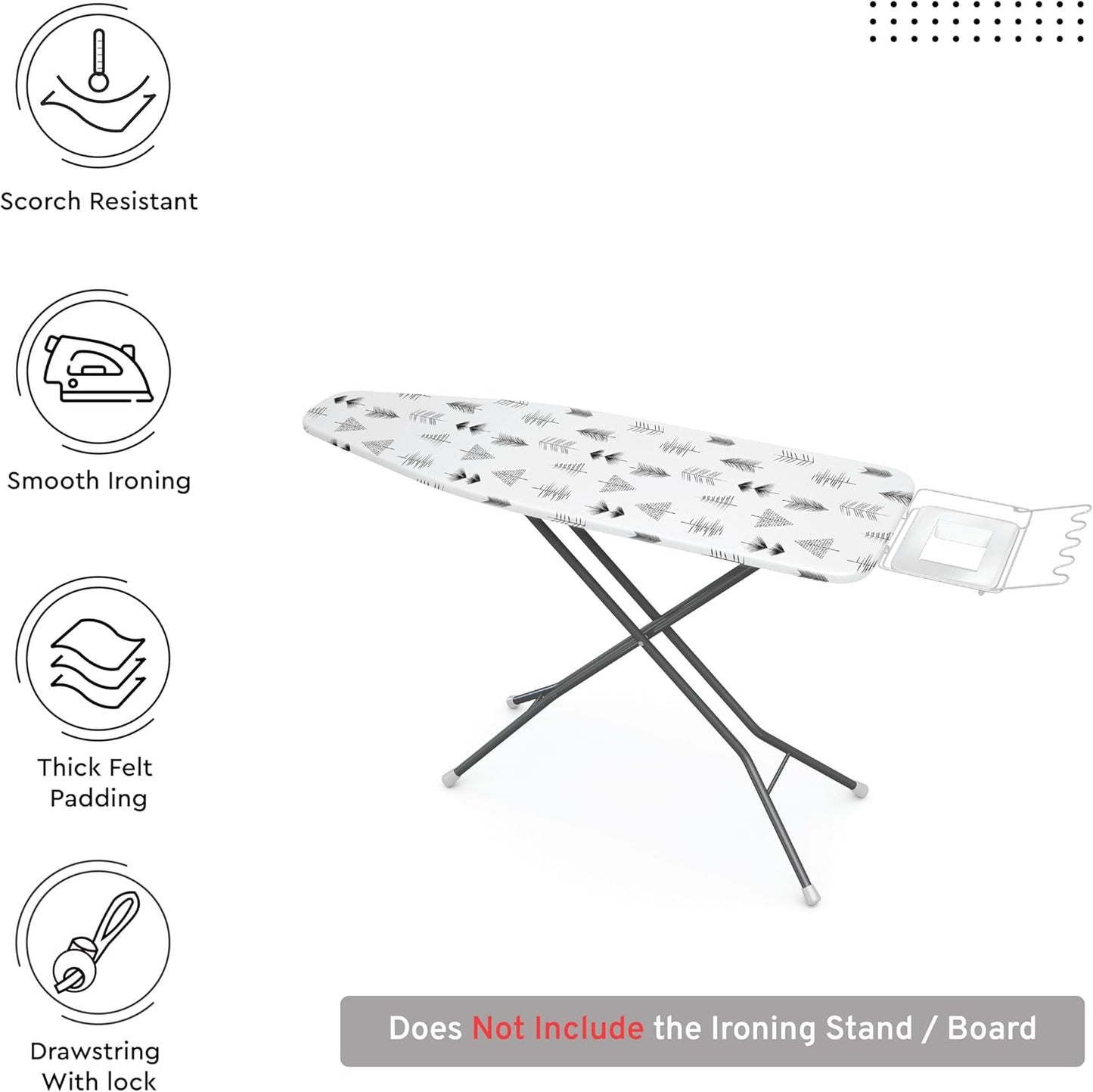 Encasa XO Ironing Board Cover and Pad 57"x22" - Thick 3mm Felt Padding, Drawstring Tightening & Lock, Easy Fit, Scorch & Stain Resistant, Fits X-Large Ironing Board - Black Arrow