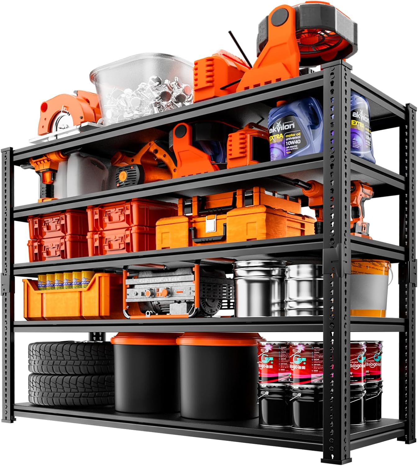 Storage Shelves Heavy Duty, 48"L x 18"W x 72"H Garage Storage Shelves Unit Loads 3700LBS, 5-tier Adjustable Metal Industrial Utility Shelf Rack for Kitchen, Laundry Room, Pantry, Warehouse, Basement