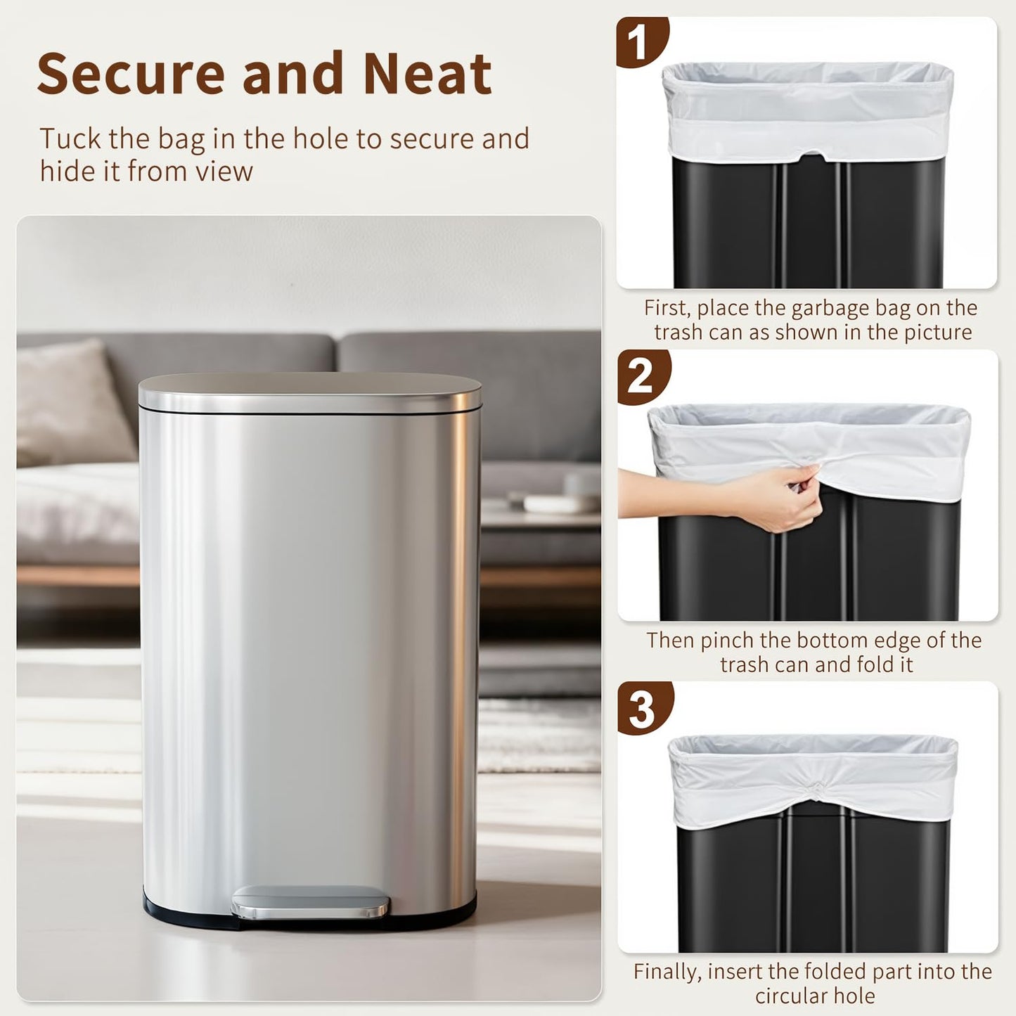 PayLessHere | 13G Trash Can with Lid | Steel | Removable Inner Bucket