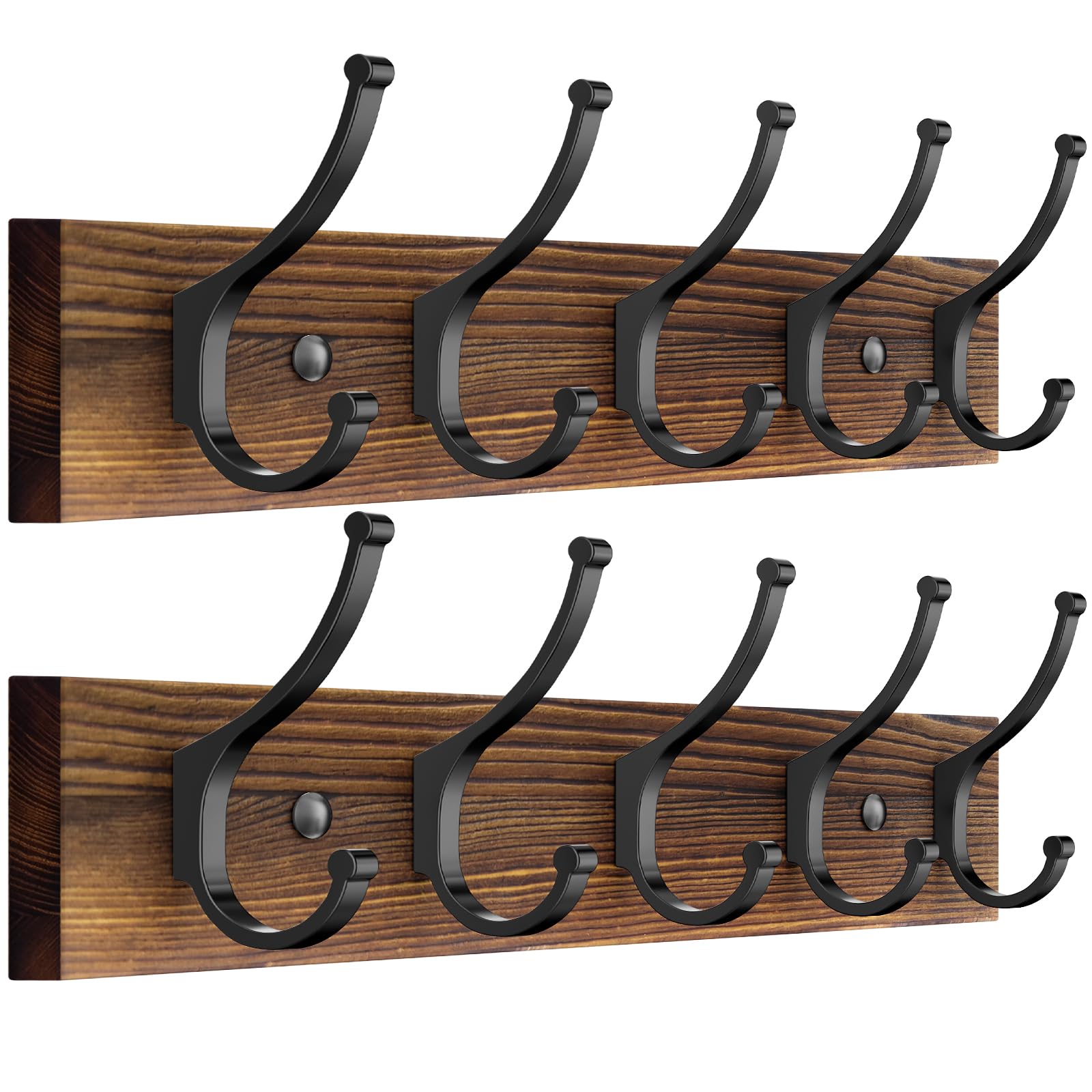 Optish 2 Pack Wooden Coat Rack Wall Mount, 16.1" Rustic Coat Hanger Hooks with 10 Double Hooks