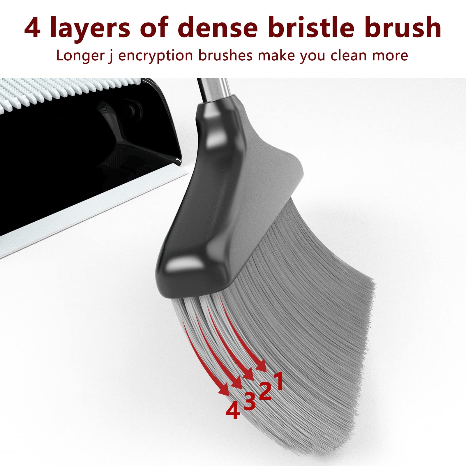 Broom with Dustpan Combo Set 54” Long Handle Household Dust Pan for Home Office Kitchen Cleaning