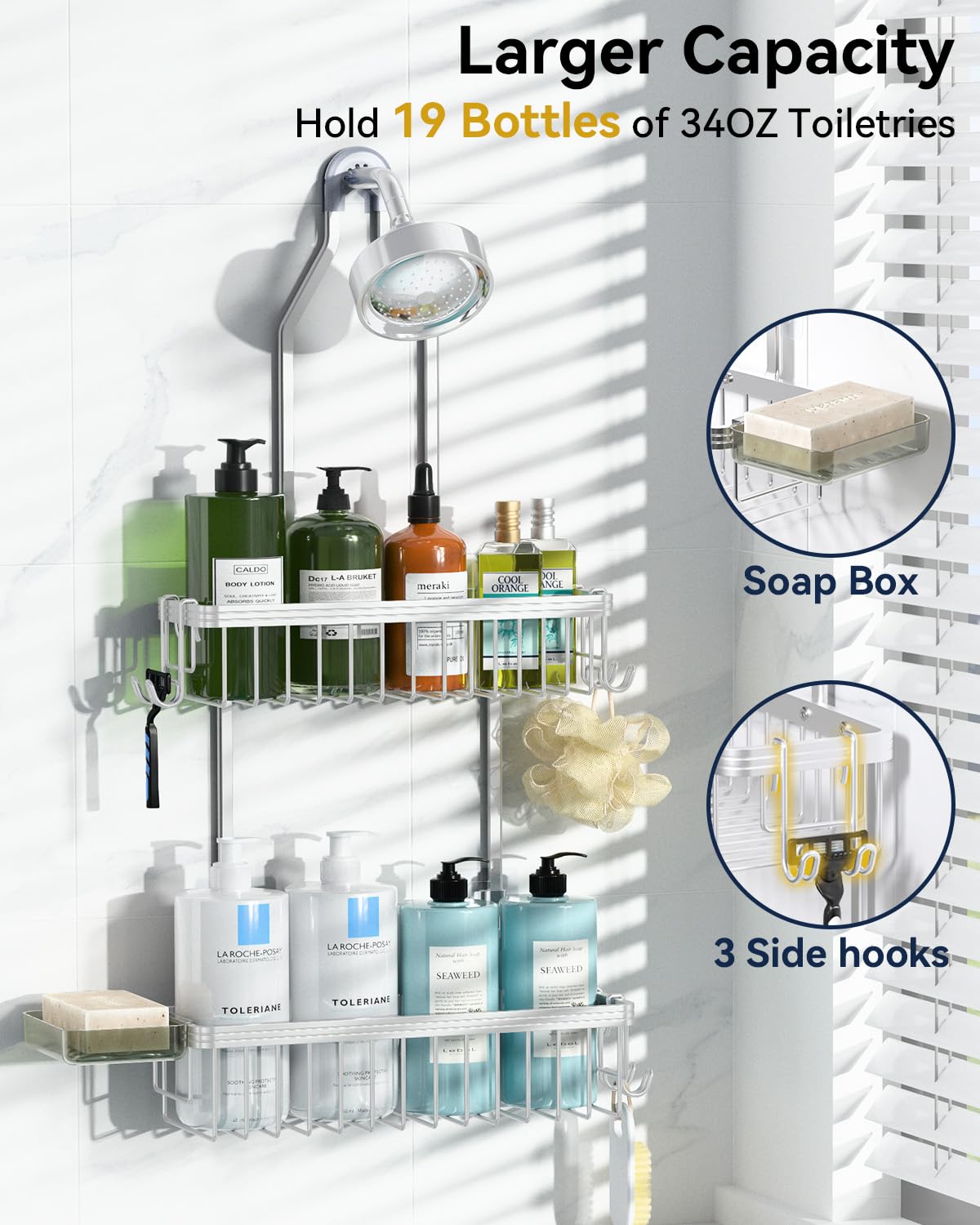 YASONIC Never Rust Shower Caddy Hanging, Aluminum Shower Racks for Inside Shower, 2-Tier Shower