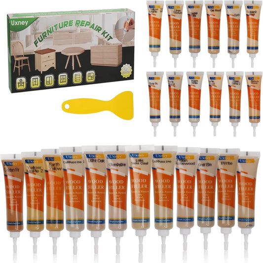 Wood Furniture Repair Kit,24 Colors Wood Fillers,Scratch Repair Covers & Removers for Repairing Scratches,Cracks,Dings and Holes in Cabinets, Cut Panels(Brown Series)