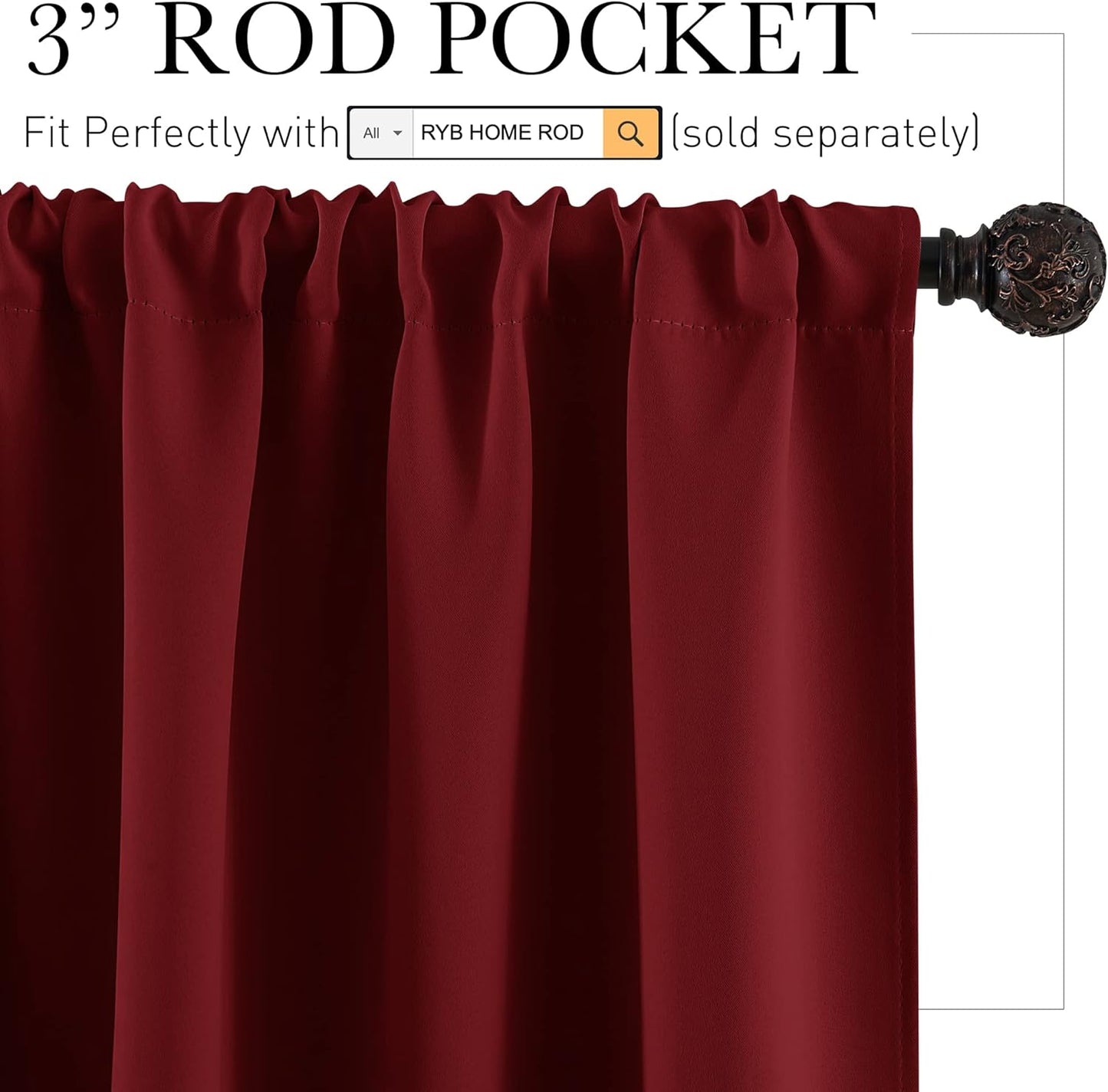 RYB HOME Short Curtains for Living Room Blackout Portable Blinds Shades for Bedroom Bathroom Basement Garage RV Camper Windows, 34 inches Width x 36 inches Length, Burgundy Red, 2 Pcs