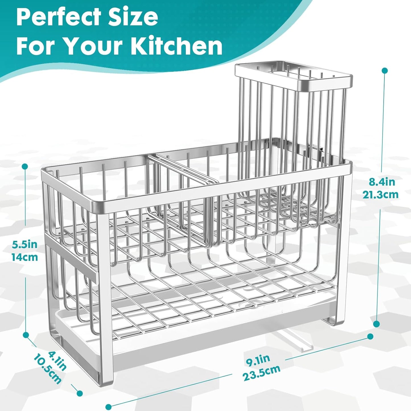Sinnsally Kitchen Sponge Holder,2 Tier Sink Caddy Organizer with High Brush Holder,Stainless Steel Sink Box Dish Scrubber Holder,Soap Tray for Kitchen Counter Accessories & Storage Rack (Silver)