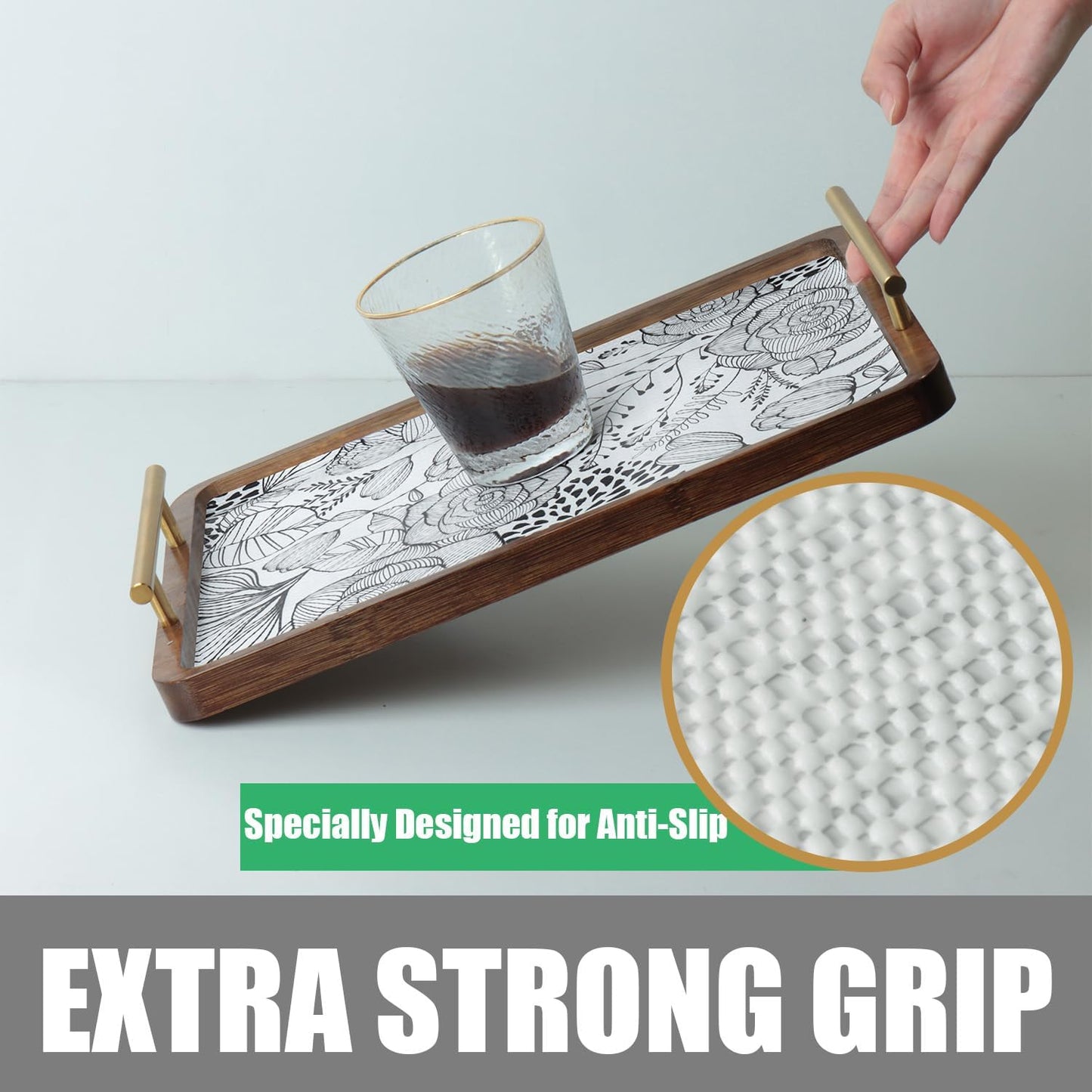 Shelf and Drawer Liner for Kitchen Cabinets, Non-Adhesive and Strong Non-Slip Floral Shelf Cabinet Drawer Liners, Waterproof Thickened Shelf Liner,Easy to Clean,Black and White,12IN x 10FT