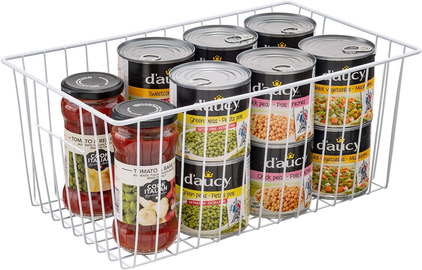 Upright Freezer Organizer Bins，Freezer Storage Baskets for 16, 17, 21 cu.ft Standup Freezer, Wire Storage Baskets with Built-in Handles, 6Pcs , White