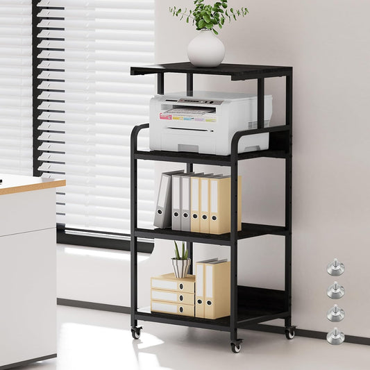 4 Tier Printer Stand with Storage Shelf, Large Tall Printer Table for Home Office, Mobile Printer