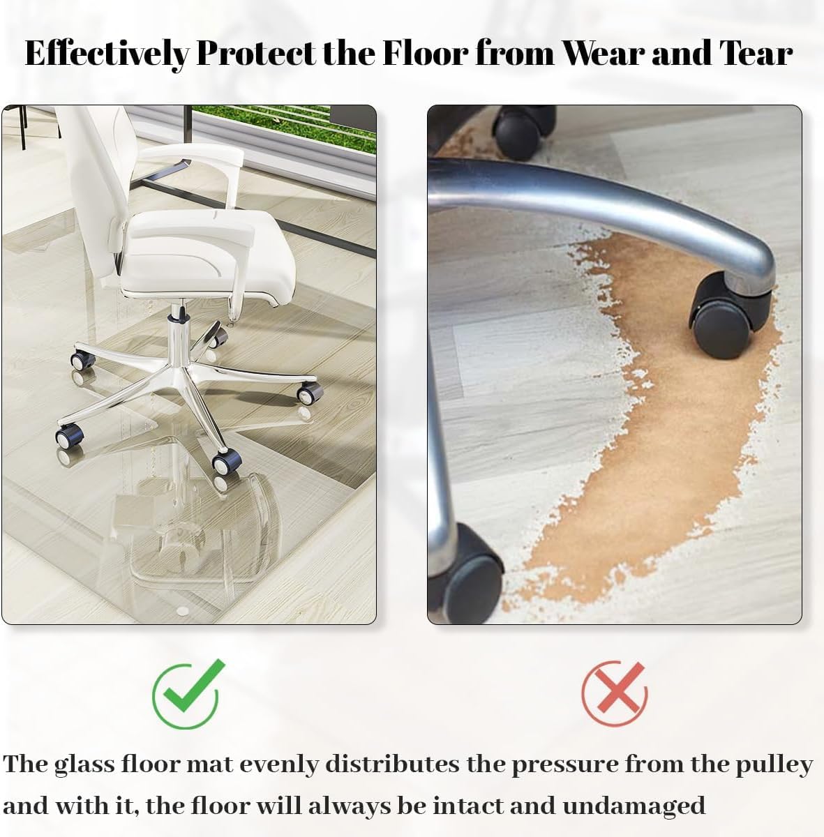 [Tempered Glass] 48" x 48" Glass Chair Mat, 1/5" Thick Office Chair Mat for Carpet or Hardwood Floor, Heavy Duty Hard Chair Mats with Round Corner and Polished Edge, Carpeted Floor Protector