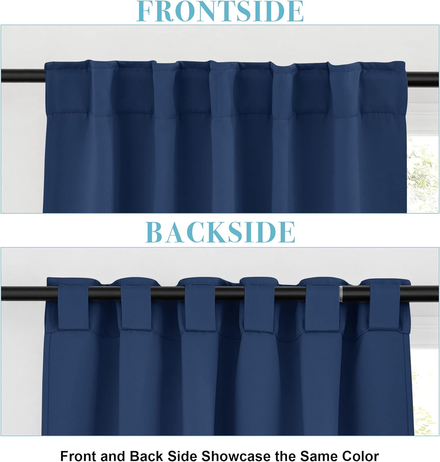 RYB HOME Kitchen Window Curtains - Blackout Privacy Half Window Curtains for Bedroom Bathroom Dining Living Room Cafe Office Short Tiers Drapes, W 34 x L 36 inches, 2 Panels, Navy Blue