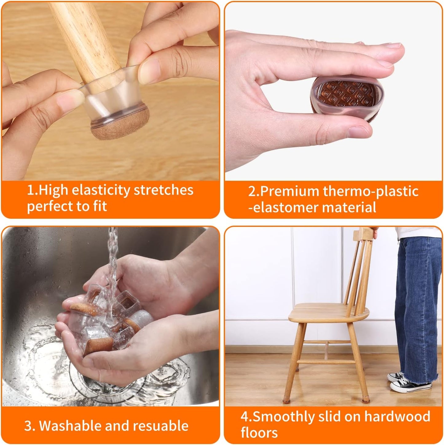 Ezprotekt 24 Pcs Clear Chair Leg Floor Protectors for Hardwood Floors, Floor Protectors for Chairs, Felt Furniture Pads Covers, Chair Leg Socks Bar Stool Leg Floor Protectors Caps (M Fit: 0.87"-1")