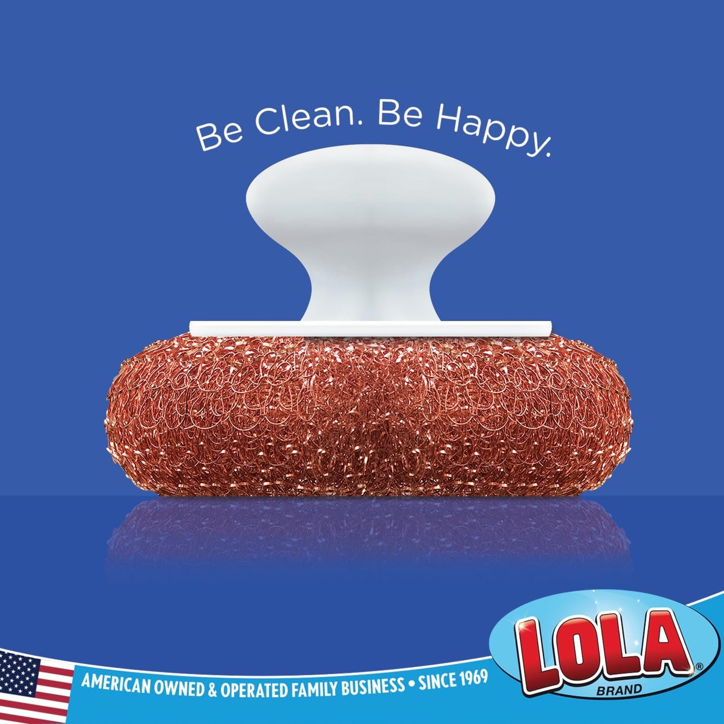 LOLA Copper Mesh Scouring Pad w/Comfort Knob, Heavy Duty Cleaning Pads, Knitted Wire Mesh, Cleans Caked-On & Baked-On Messes - 1 Pack