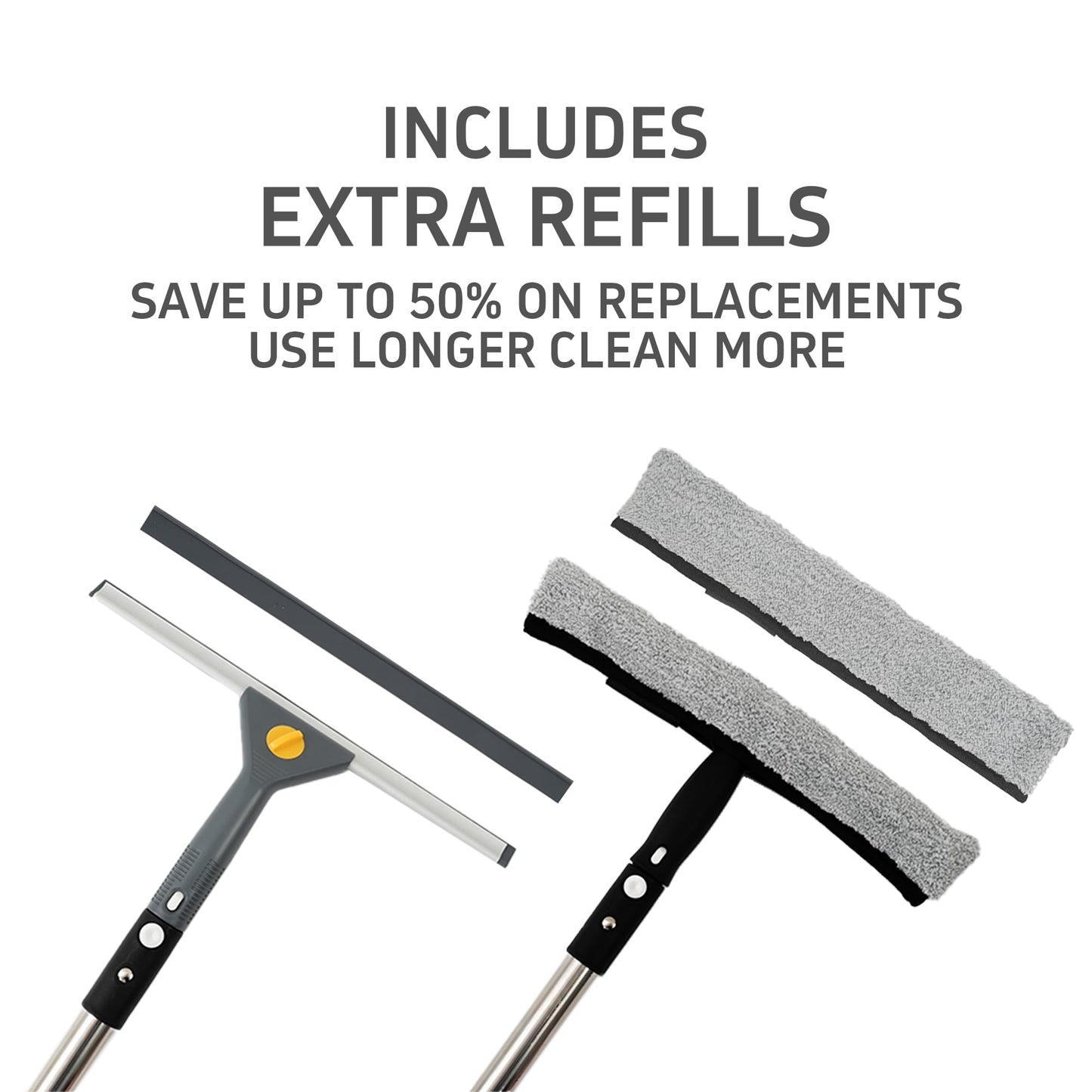 Window Washing Kit with Extension Pole(19–94.5"), Window Squeegee with Extension Pole, High Reach