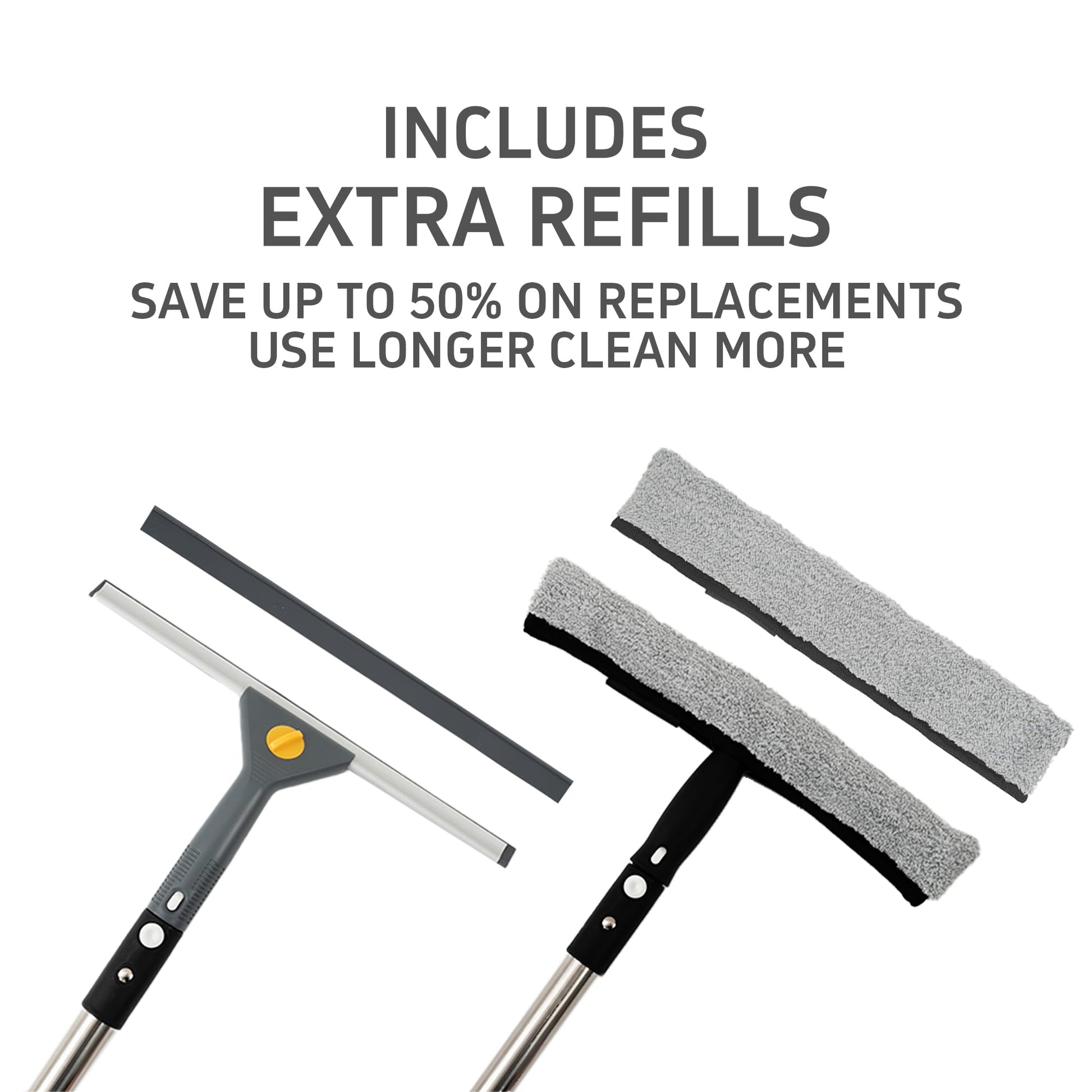 Window Washing Kit with Extension Pole(19–94.5"), Window Squeegee with Extension Pole, High Reach