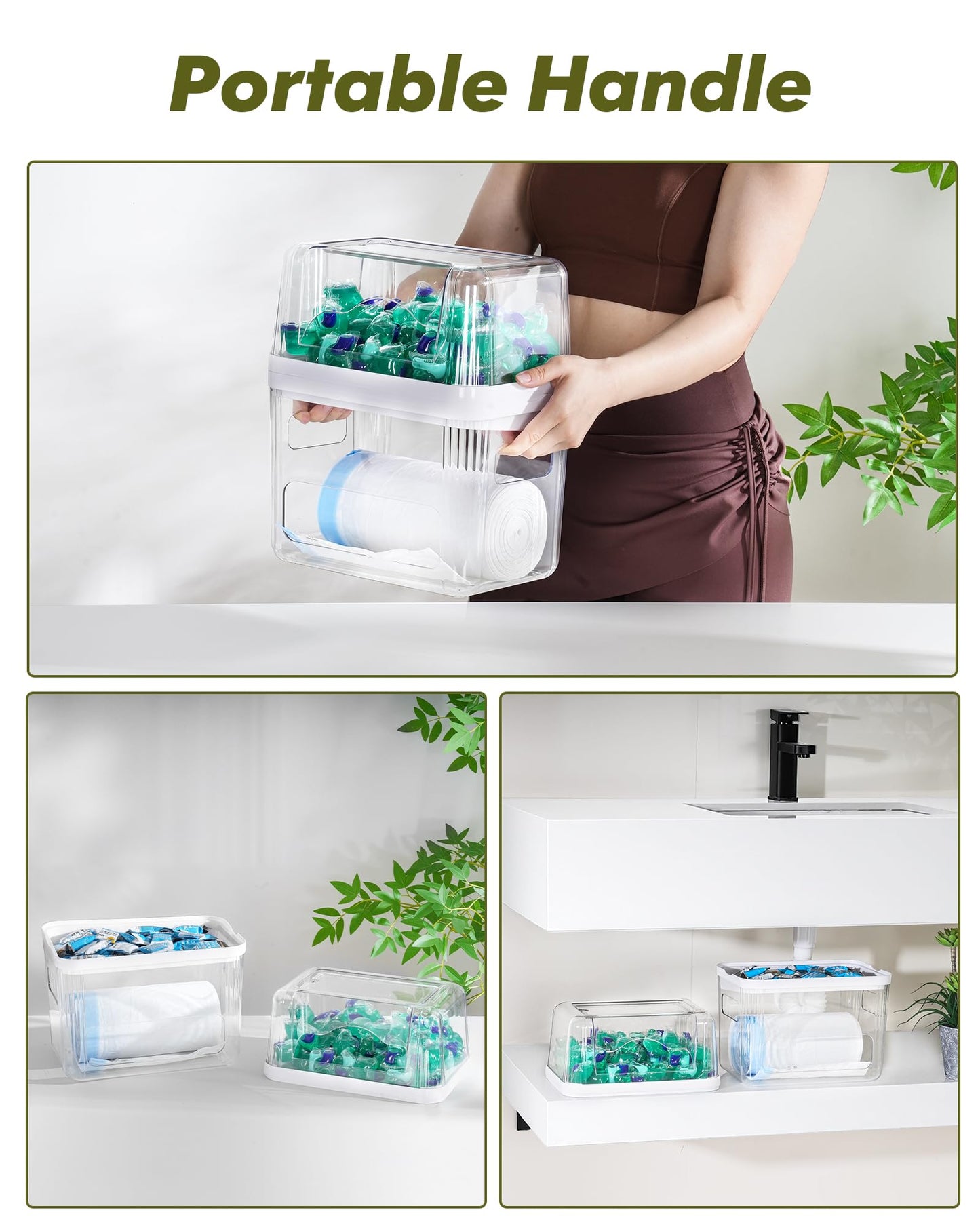 iCASA Trash Bag Dispenser Dishwasher Pods Container Under Sink Organizer