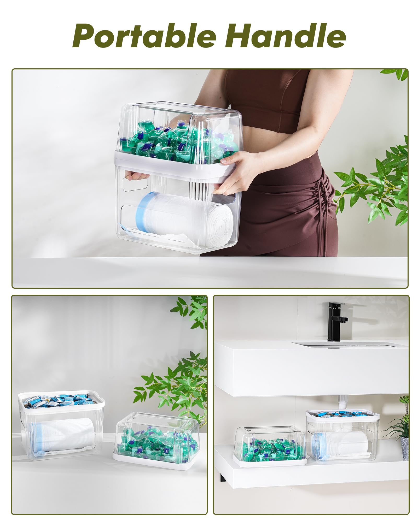 iCASA Trash Bag Dispenser Dishwasher Pods Container Under Sink Organizer
