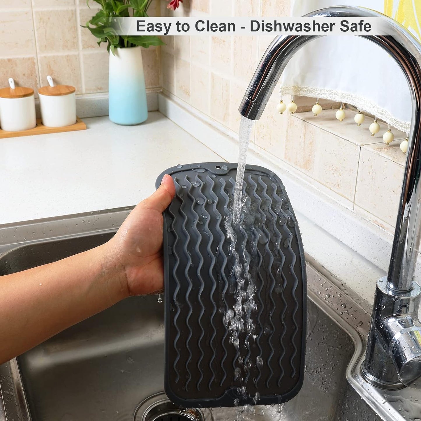 ZLR 2 Pcs Silicone Dish Drying Mats for Kitchen Counter, Eco-Friendly Fast Dry Dish Mat, Easy Clean Multi Usage Drying Matt, Heat Resistant Trivet, 6" x 12" Extra Small, Gray