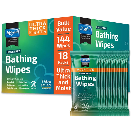 Inspire Ultra Thick Rinse Free Body Wipes, Bathing Wipes, Rinse Free Wet Wipes, Thick Strong Extra
