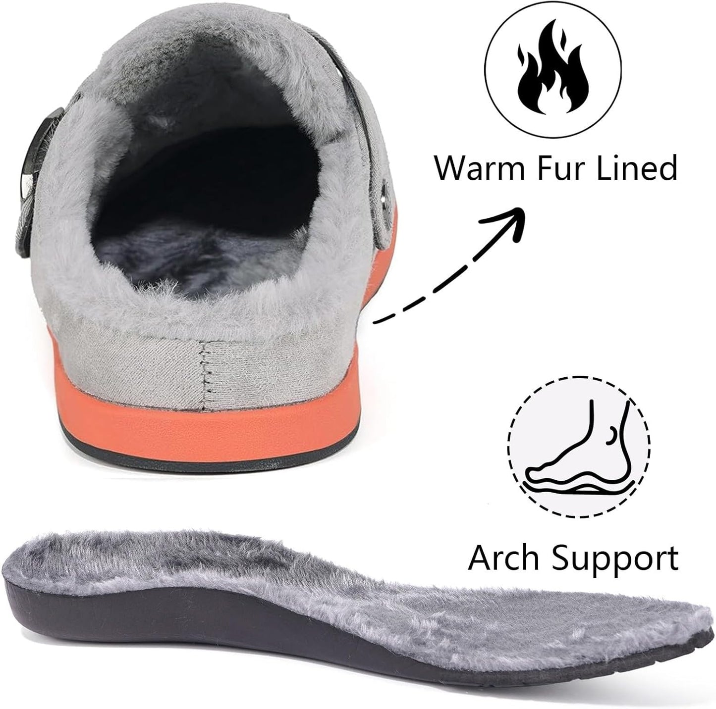 Fur Lined Clogs for Women Men Suede Winter Slippers Arch Support Slip on Mules Potato Shoes with Removable Cushion Footbed Warm Home House Shoes