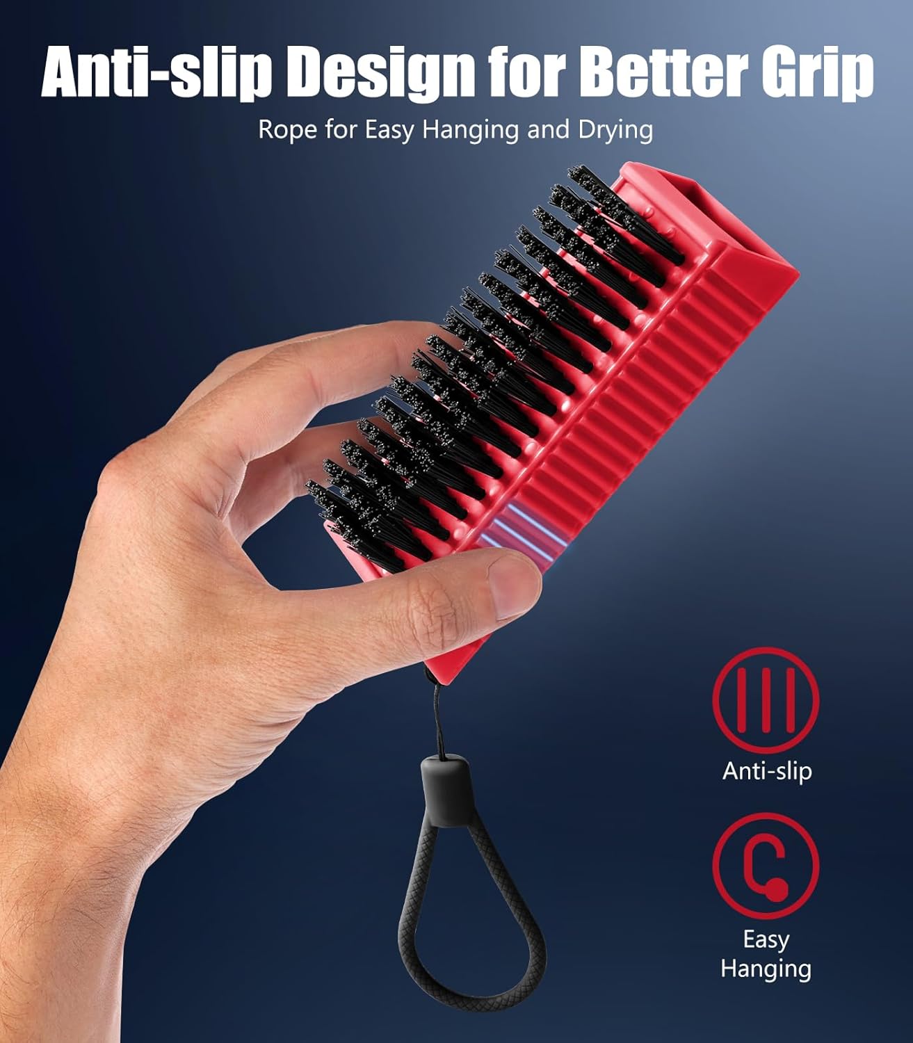 Nail Brush for Cleaning Fingernails, 2Pack Heavy Duty Nail Brushes Remove Dirt and Paint Fingernail Brush Deep Cleaning Mechanical Nail Scrub Brush Two-Sided with Hanging Rope, （Red）