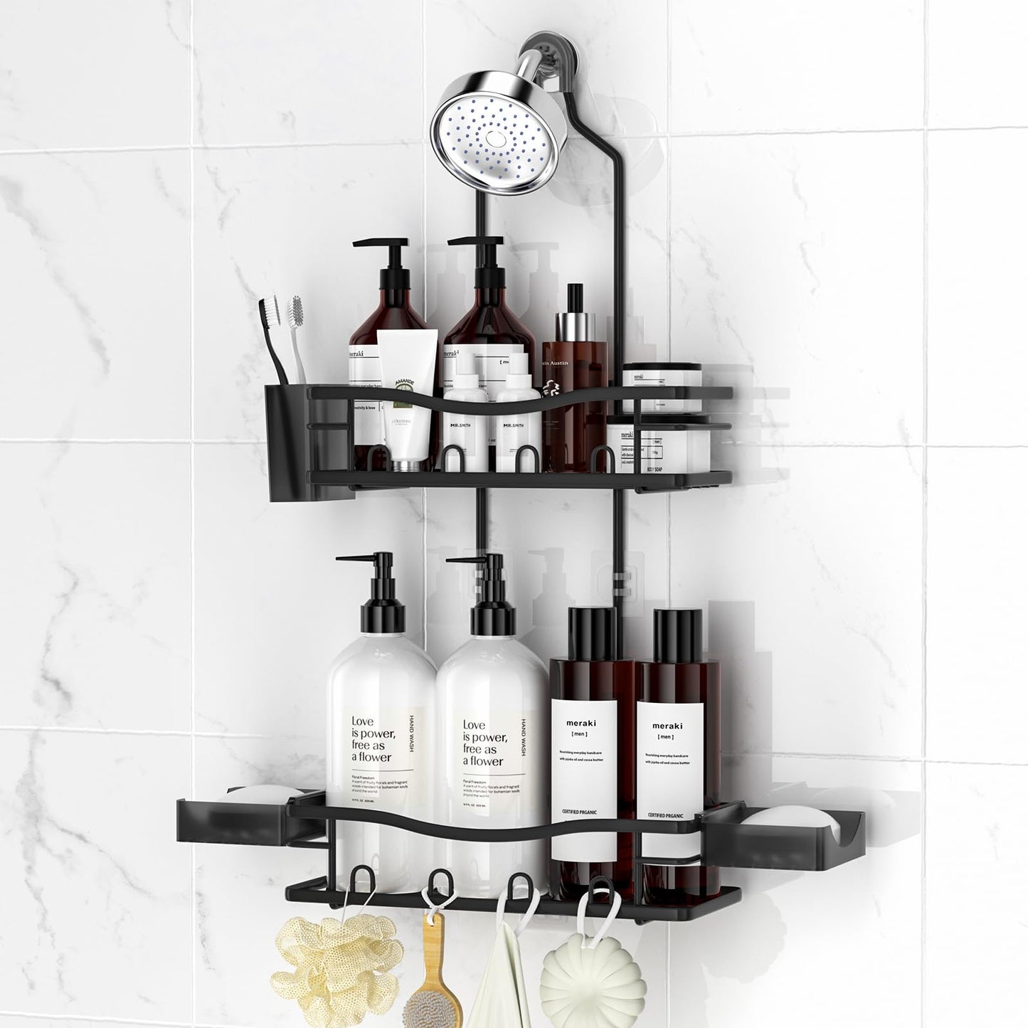 Rustproof Shower Caddy Hanging with Soap Holders for Bathroom, Black