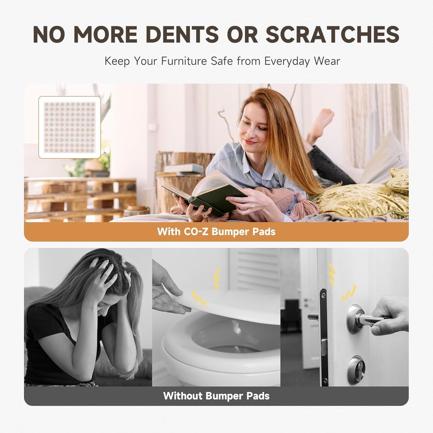 CO-Z 100pcs Felt Cabinet Door Bumpers, Small Pads for Cabinet Doors 0.4 in Diameter, Self Adhesive Thick Felt-Dots Bumper Pads for Furniture Drawers Walls Floors