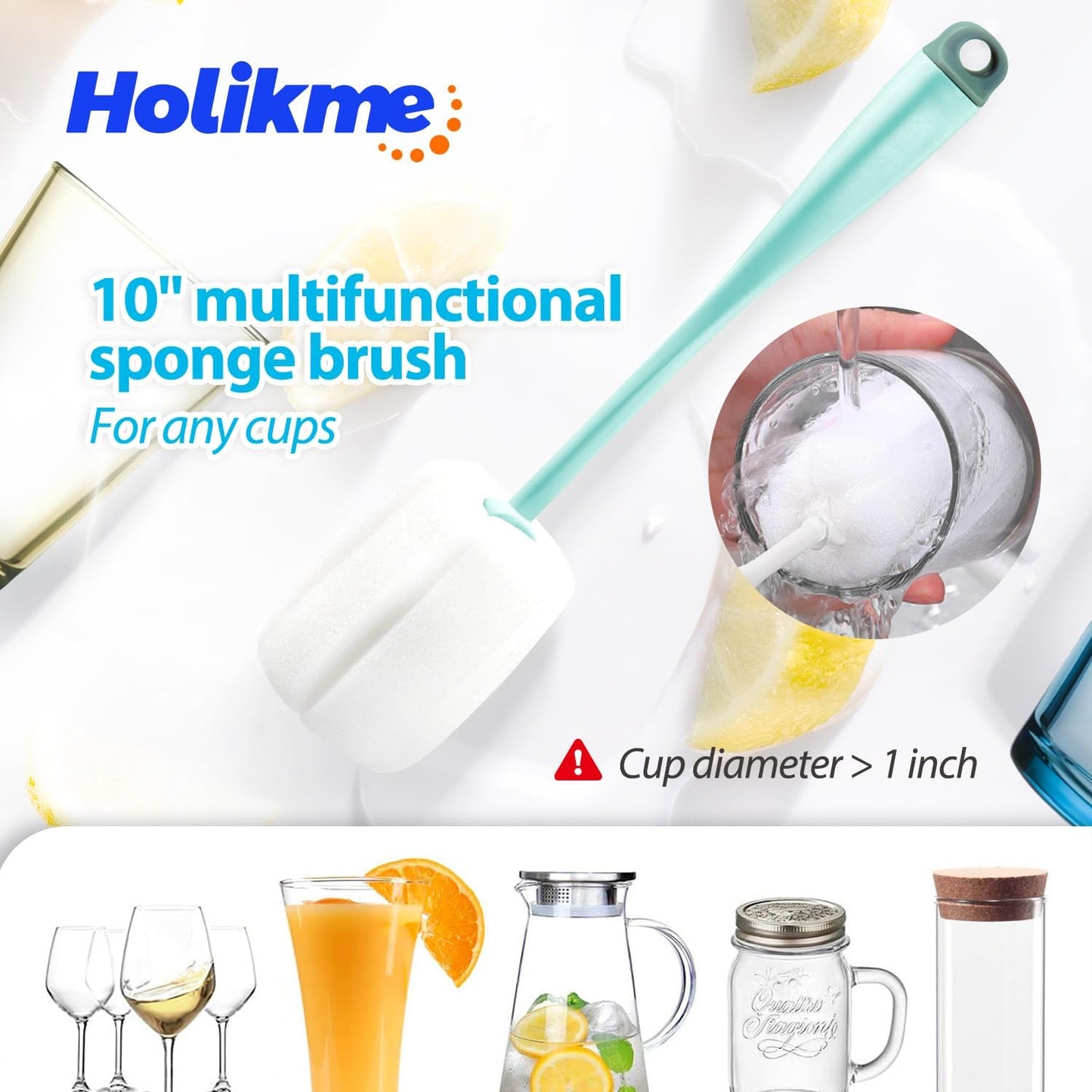 Holikme Bottle Brush Tube Cleaning Lab Set with Long Handle, Cup Cleaner for Washing Narrow Neck Beer Wine Decanter Pipes Lids Sinks Cap Covers, Green