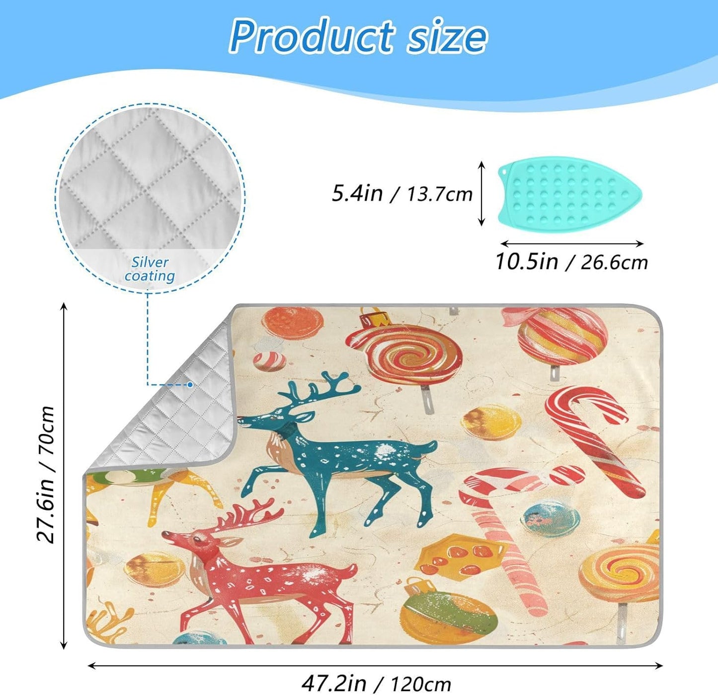 Red Deer Christmas Sweet Ironing Mat Thickened Ironing Blanket Travel Portable Double-Side Using Ironing Pad Travel Isolate Heat Pad Cover for Washer Dryer Table Top Countertop 27.6x47.2in
