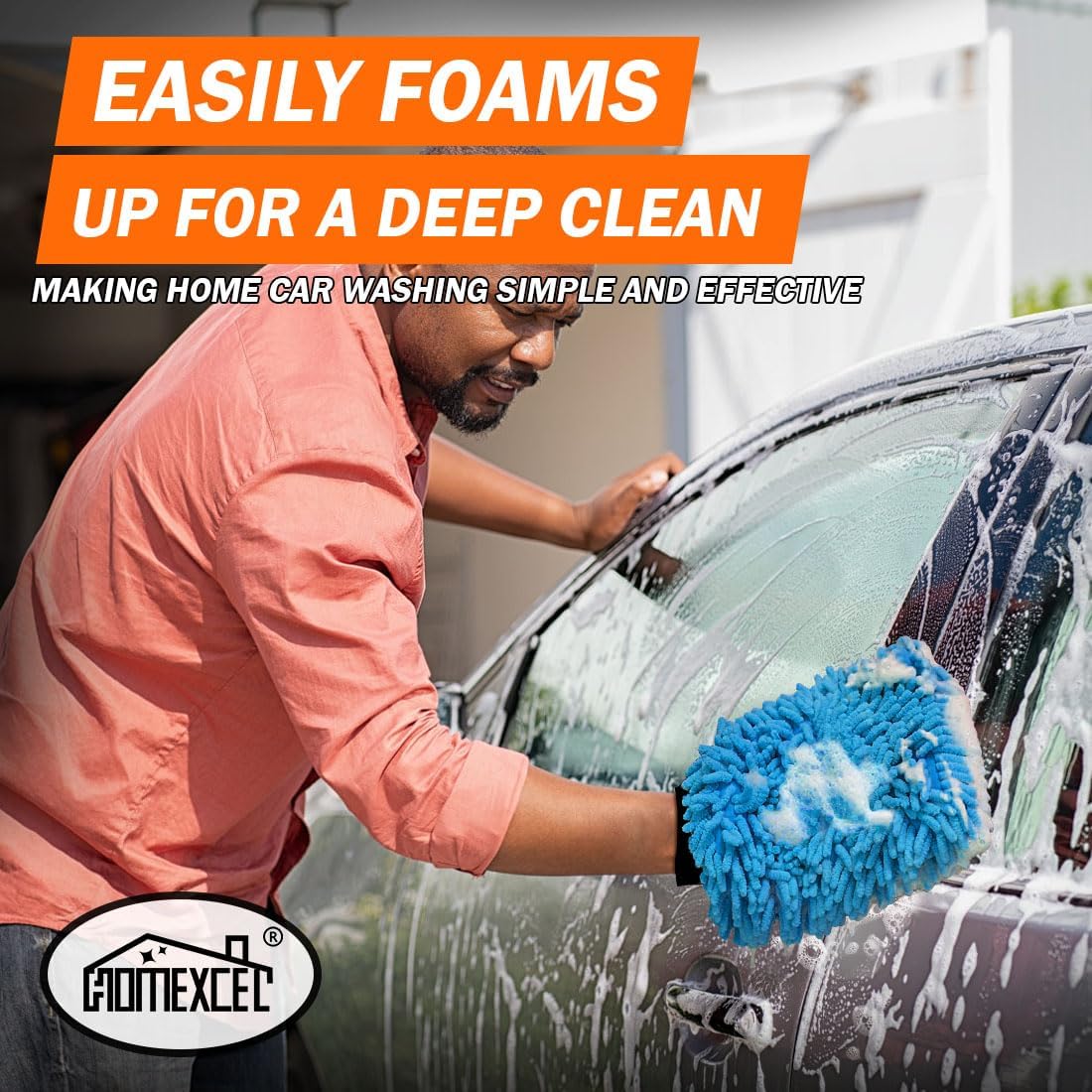 HOMEXCEL Car Wash Mitt, 2PK Chenille Microfiber Wash Mitt, Scratch-Free & Lint-Free, Rich Foam, Highly Absorbent, Double Sided, Perfect for Car Washing and Detailing, 10.2" x 6.7 ", Blue