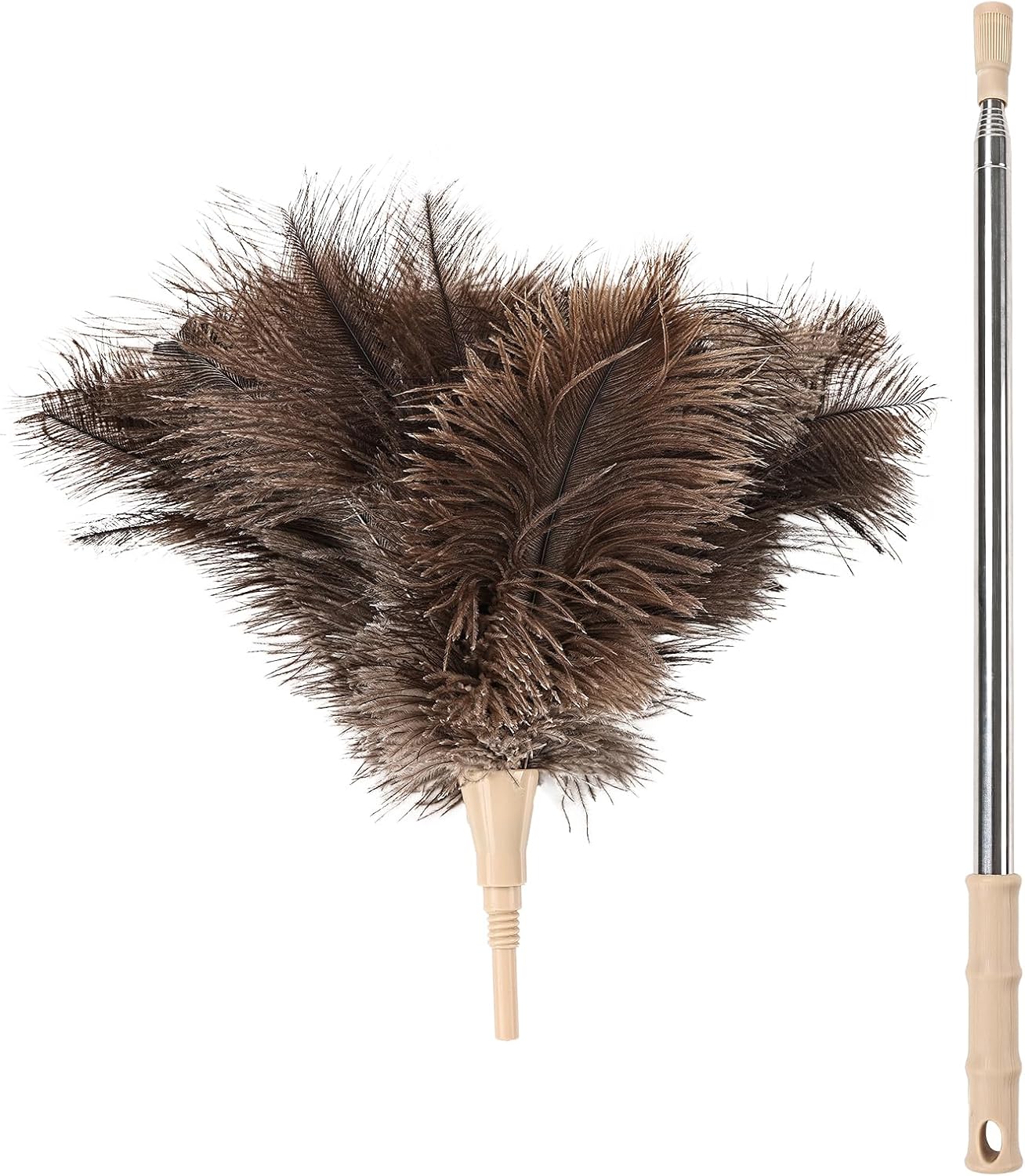 Extendable Cleaning Duster 94 Inch - Long Telescoping Ostrich Feather Dusters with Stainless Steel Extension Pole for High Ceiling Fan, High Ceilings,Roof Dusting