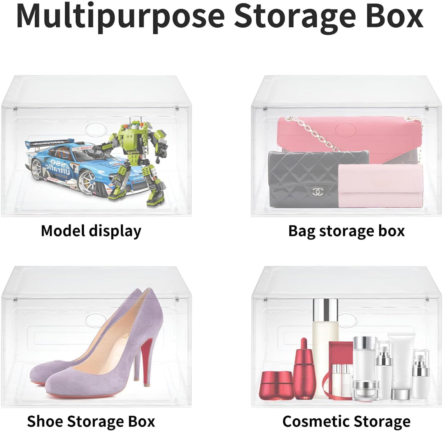 Large Shoe Boxes Clear Plastic Stackable, 8 Pack Drop Side Shoe Storage Organizer with Magnetic Door, Shoe Container Sneaker Storage Display Case Fit up to US Size 13 CLEAR