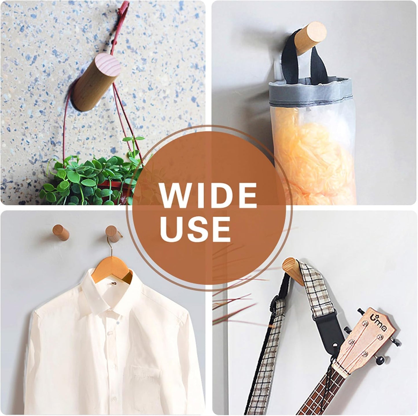 Wood Wall Hooks, 4 Pack Coat Hooks Wall Mounted, Rustic Wooden Heavy Duty Robe Hook Hat Rack, Hooks for Hanging Bathroom Towels Clothes Hanger (Walnut Wood)