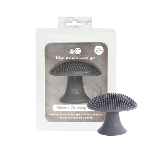 ezpz Mushroom Sponge (Gray) - Odor-Resistant Kitchen Sponge with Soft Bristles, Non-Slip Handle
