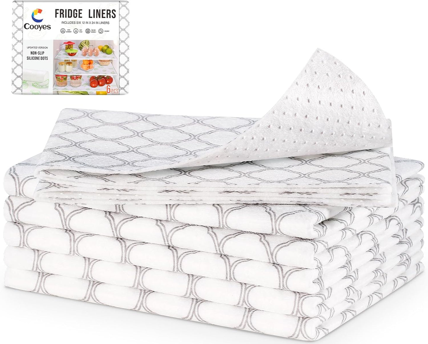 Cooyes Non Slip Refrigerator Liners, 2 in 1 Absorbent Fridge Liners and Fresh Mats Machine Washable, Refrigerator Shelf Paper for Glass Shelves Kitchen Cabinet Drawer