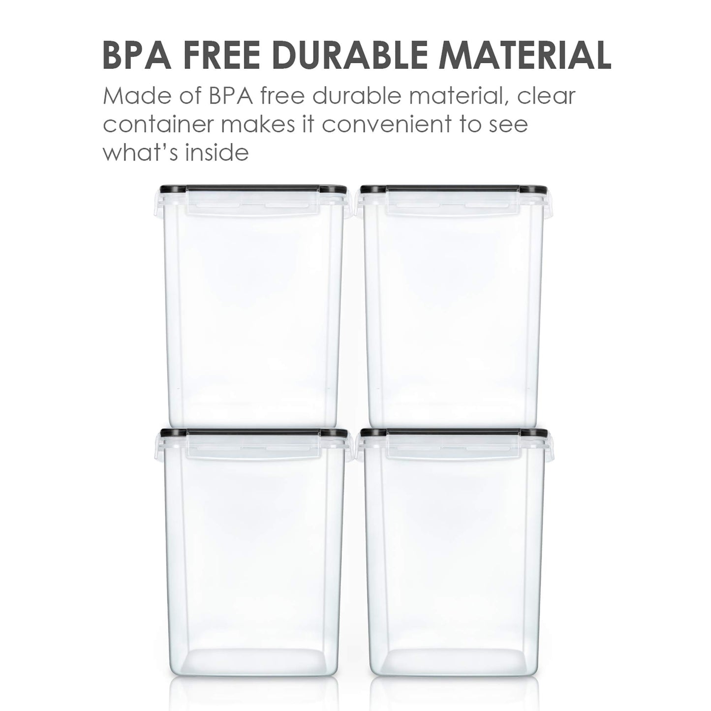 Vtopmart 5.2L Flour Sugar Storage Containers, 4 PCS, Black