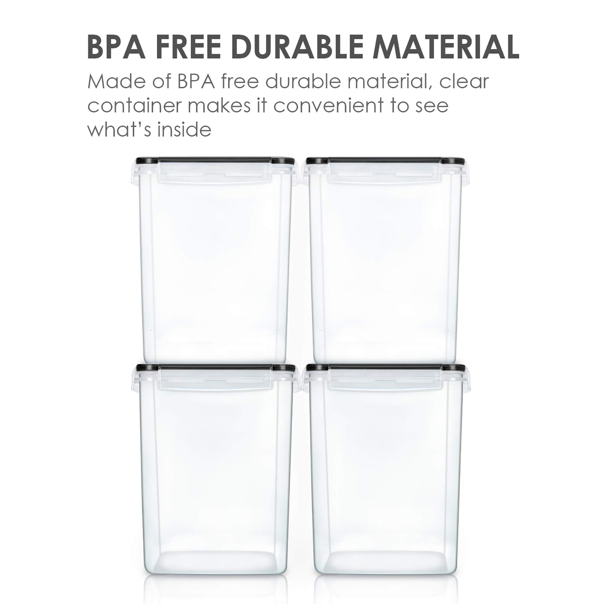 Vtopmart 5.2L Flour Sugar Storage Containers, 4 PCS, Black