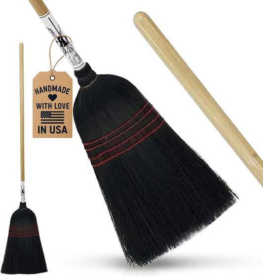 Handmade Amish Corn Broom with Wooden Handle – 57" Heavy Duty Broom for Courtyard, Lobby & Market