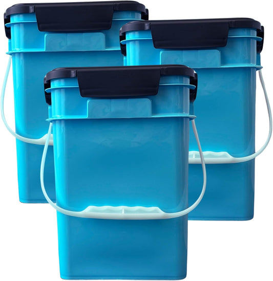 House Naturals 4 Gallon Square Food Grade Bucket Pail with Plastic Handles and Lid (Pack of 3) Made