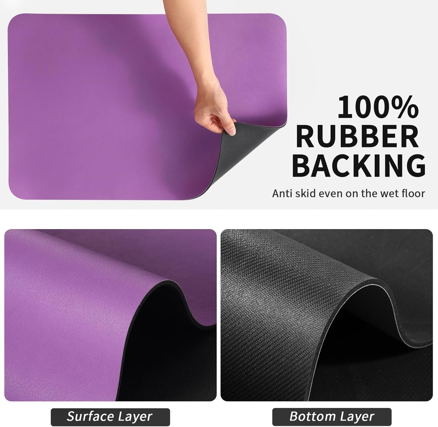 Dish Drying Mat for Kitchen Counter, Heat Resistant Drainer Mats with Non-slip Rubber Backed, Hide Stain Kitchen Super Absorbent Draining Mat, Easy to Clean Dish Rack Pad, Purple 16"x18"