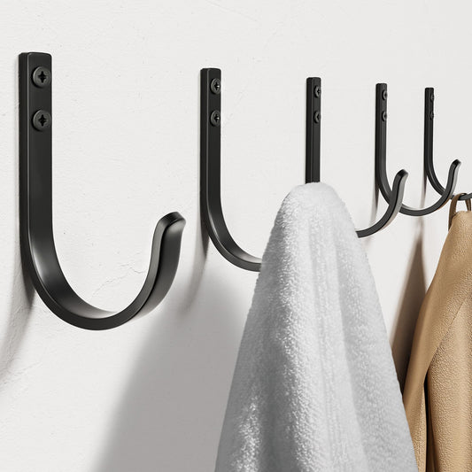 Josmimic 22LB Wall Hooks for Hanging Towel/Coat, Black 5 Pack
