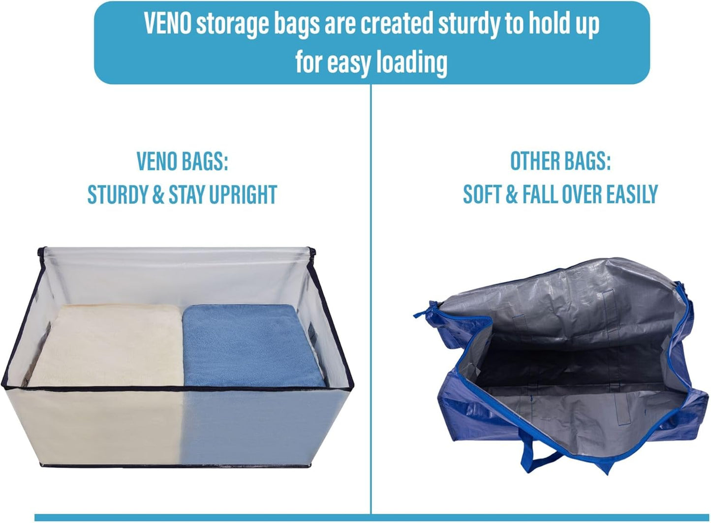 VENO 8 Pack Moving and Storage Bags, Heavy Duty, Alternative to Moving Boxes, Large Packing Totes Supplies for College Dorm Room with Zipper for Clothes, Wide Open Design (Clear, 8 Pack)