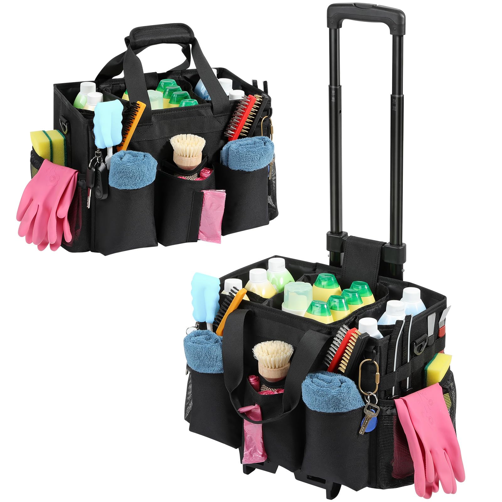 Housolution Rolling Cleaning Caddy Bag with Wheels, Black