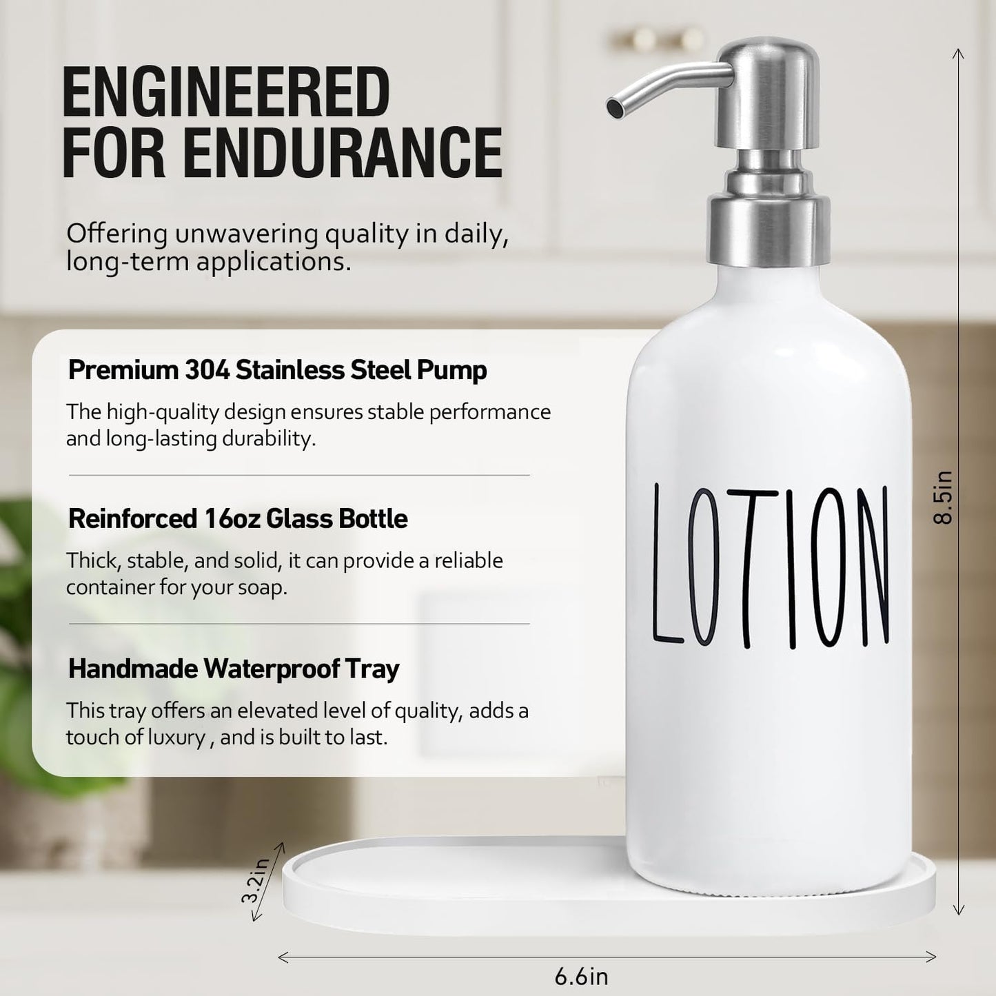 MOMEEMO Hand Soap Dispenser for Bathroom, Soap and Lotion Dispenser Set with Silver Metal Pump, Suitable for Farmhouse Bathroom Decor. (White & Silver)