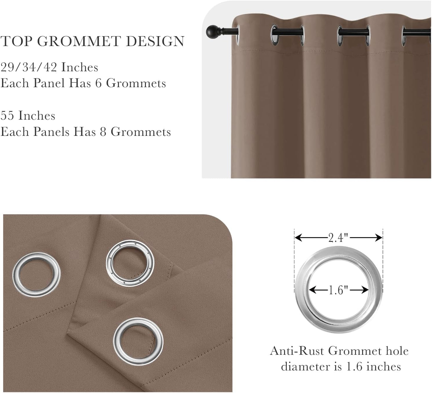 PONY DANCE Blackout Curtains for Bedroom 63 Inch Length 2 Panels Set, Thermal Insulated Energy Saving Grommet Top Window Treatment Drapes for Living Room, W34 x L63 Inch, Mocha