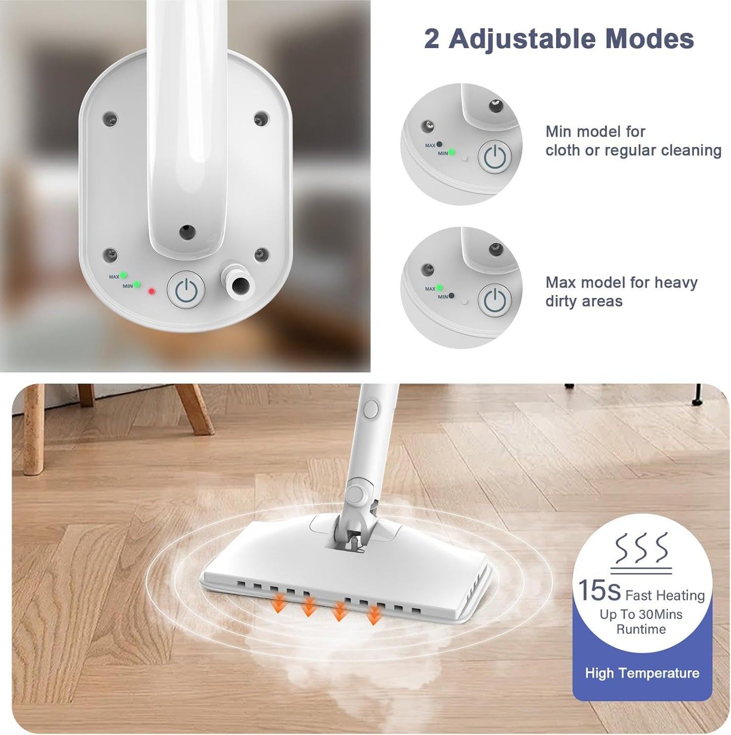 Steam Cleaner, 6 in1 Rotated Steam Mop Cleaner with 2 Modes, 2 Microfiber Pads, 400ML Removable Tank, 23FT Power Cable, Detachable Steam Mops for Floor, Laminate Floor, Tiles Cleaning (Light Blue)