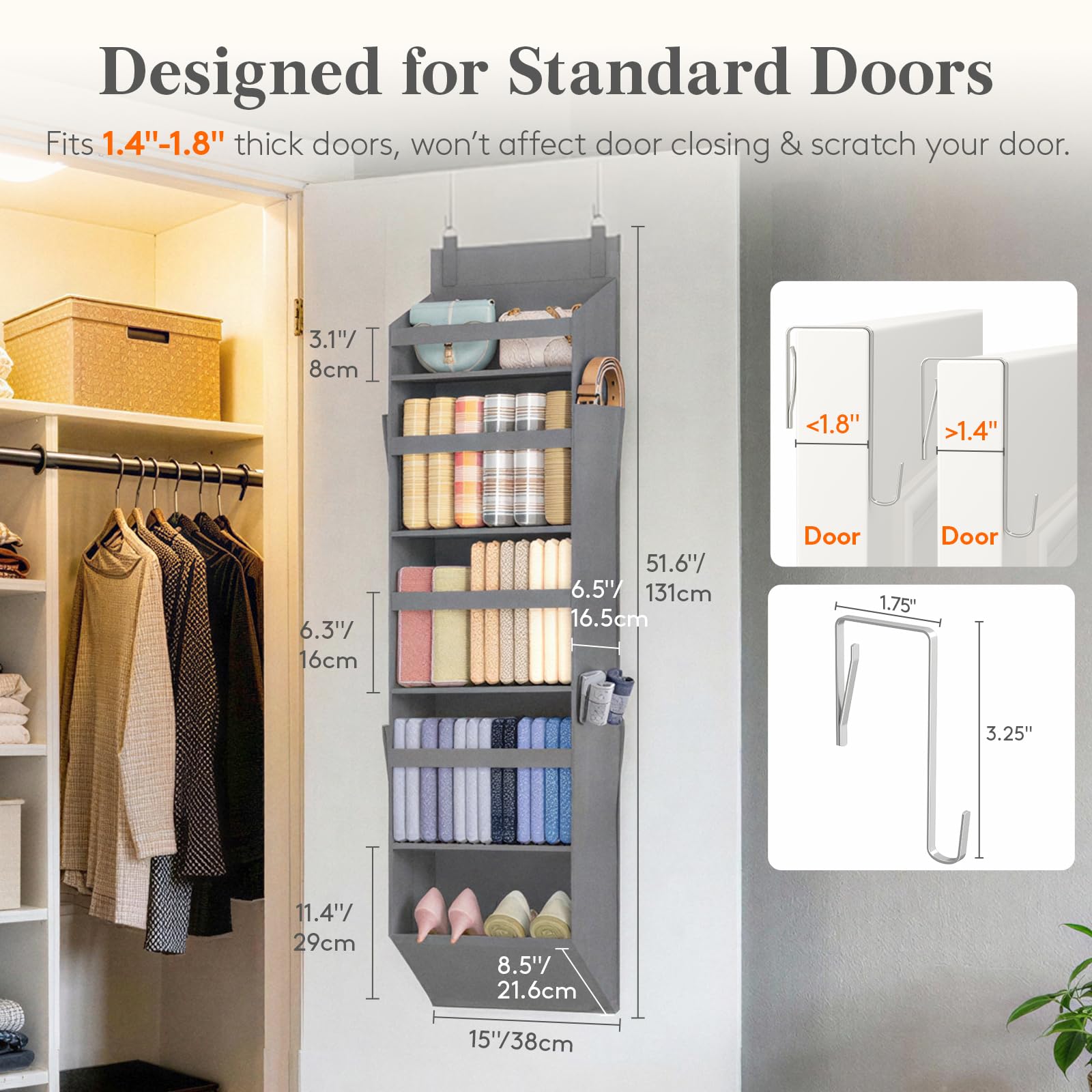 Lifewit 1 Pack Over the Door Organizer, 5 Section Clear Window Hanging Storage with 4 Side Pockets