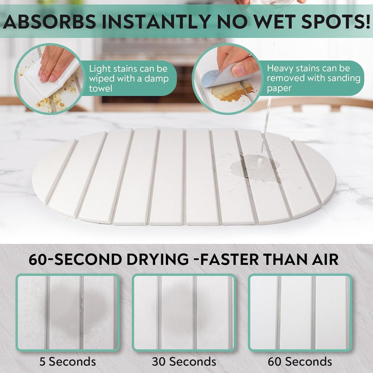 Large Stone Drying Mat for Kitchen Counter, 24x16 Foldable Self Stone Dish Drying Mat, Absorbent Food Grade Diatomaceous Earth Dish Dry Mats for Sink Bathtub